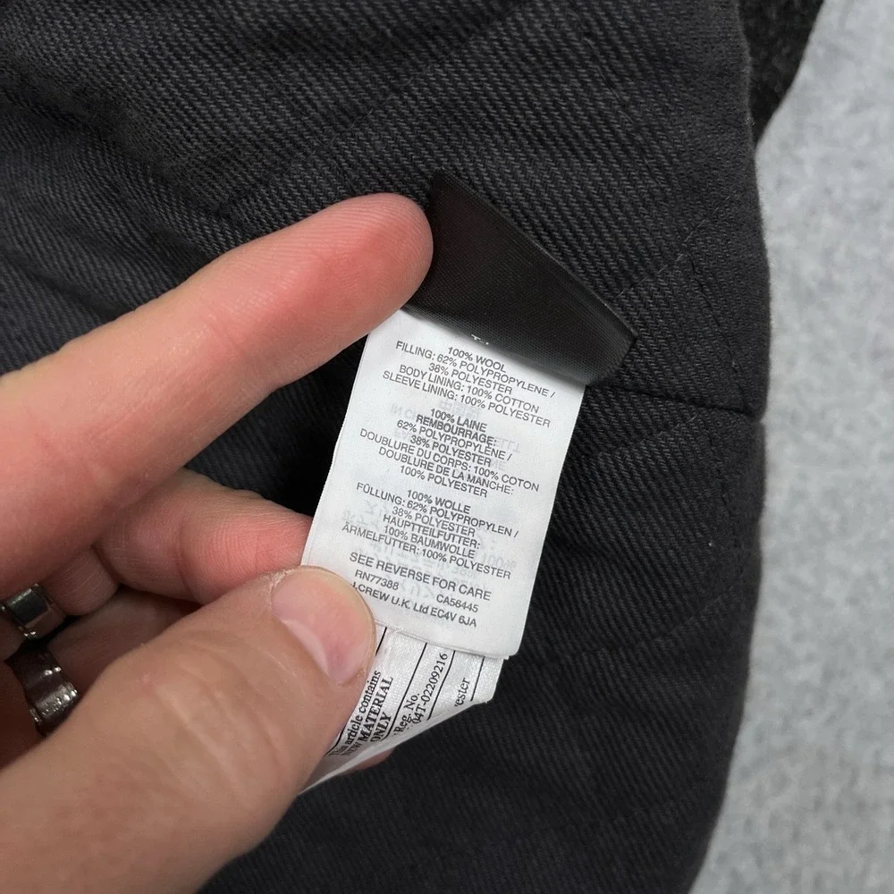 J Crew Hooded Wool Coach's Jacket Mens Large Charcoal Gray 3M Thinsulate Coat